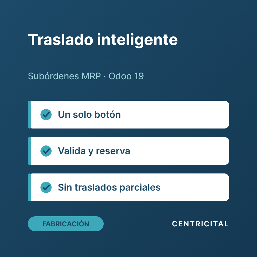 Traslado inteligente de subórdenes de fabricación · Odoo 19